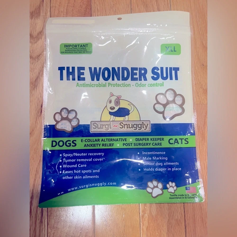 Surgisnuggly The Wonder Suit for dogs cats pets blue size XL-long 60-80 pounds